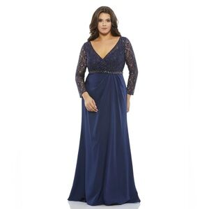 Mac Duggal 67898 NWT LACE ILLUSION LONG SLEEVE V-NECK DRAPED GOWN missing 1 gem